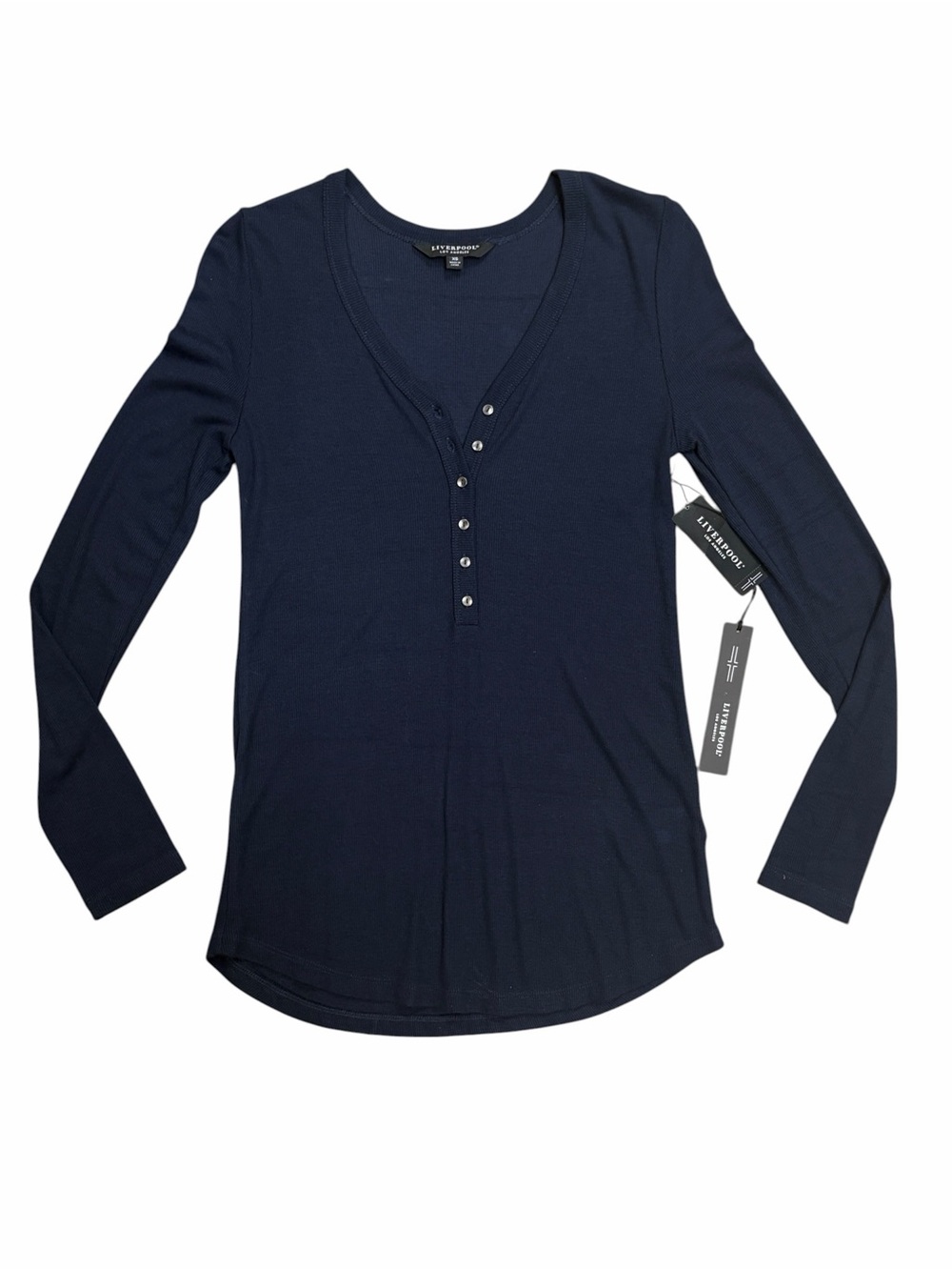 NWT Liverpool Los Angeles Navy‎ Blue Long-Sleeve Henley Top - XS